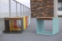 Petite table extérieur de terrasse RADIUM en métal aluminium de couleur et en bois massif