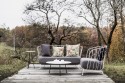 Petite table haute bout de canapé DEAUVILLE extérieur de jardin en métal acier de couleur et plateau en HPL