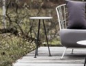 Petite table haute bout de canapé DEAUVILLE extérieur de jardin en métal acier de couleur et plateau en HPL