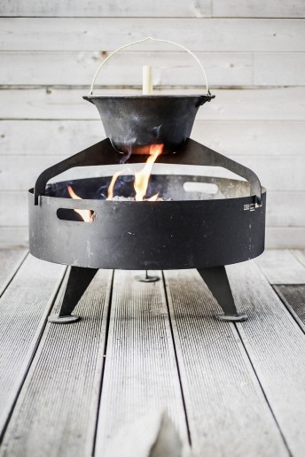 Petit brasero grill rond 60 cm BACK TO FIRE avec chaudron pour terrasse, en acier inoxydable