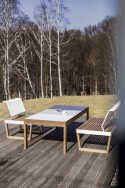 Banquette 2 places extérieur de jardin CAP FERRAT design en bois massif, acier et tissu outdoor