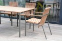 Salon de jardin, table TOULOUSE rectangle 95x166 cm et 4 fauteuils AIX en métal acier de couleur et bois massif