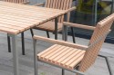 Salon de jardin, table BISTROT rectangle 95x166 cm et 4 fauteuils AXIS en métal acier de couleur et bois massif