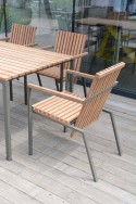 Salon de jardin, table TOULOUSE rectangle 95x166 cm et 4 fauteuils AIX en métal acier de couleur et bois massif