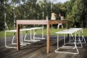 Ensemble de jardin grande table rectangulaire FONTAINEBLEAU 220 cm en bois massif et 6 tabourets BANDOL en acier de couleur
