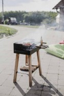 Barbecue grill sur pieds extérieur au charbon, en bois massif et acier inoxydable