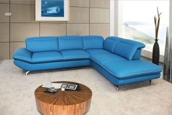 Canapé d'angle BLUE.MONDAY cuir ou tissu 5 places design finition passepoil