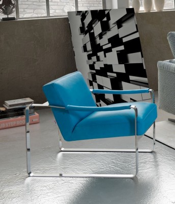 Petit fauteuil cubique RON3 en cuir, tissu ou nubuck : design & chrome