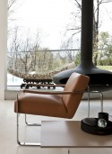Petit fauteuil cubique RON3 en cuir, tissu ou nubuck : design & chrome