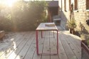 Ensemble de repas extérieur BISTROT, table rectangulaire et 2 bancs en bois massif et acier de couleur