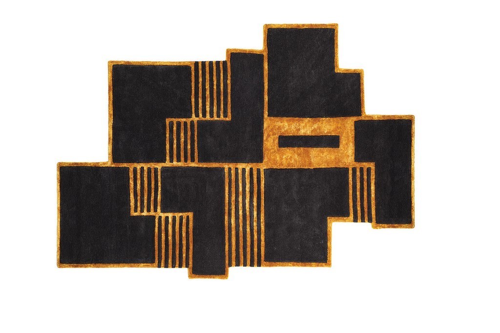 TAPISO Maya Tapis Salon Noir Gris Orange Géométrique Rayures Fin 120 X 170 Cm 84605139