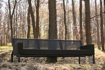 Canapé de jardin 3 places MOJA, extérieur, en métal acier de couleur et tissu outdoor