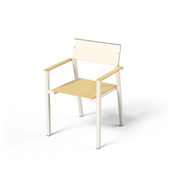 Fauteuil de table chaise de jardin design avec accoudoirs CANNES en aluminium de couleur, assise en bois massif, dossier en HPL