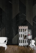 Papier peint effet bois noir & marbre noir GRAND TOUR 3 TARSIA LONDONART