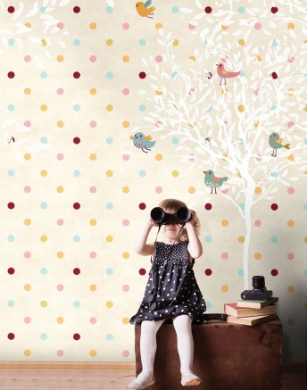 Tapisserie enfants pois & oiseaux CHLOE LONDONART