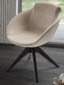 BASEBALL petit fauteuil pivotant rond en cuir, nubuck ou tissu & bois de frêne