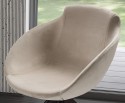 BASEBALL petit fauteuil pivotant rond en cuir, nubuck ou tissu & bois de frêne