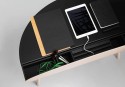 Bureau compact électrifié en métal de couleur CRONO et cuir noir, LUXY