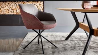 Chaise à accoudoirs LOOPER assise fixe ou pivotante en cuir ou tissu ou bi matière