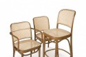 Chaises 811 HOFFMANN en bois courbé, assise bois, tapissée ou cannée, dossier en cannage, lot de 2