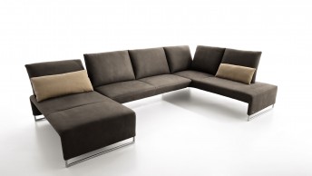 Grand canapé d’angle design en U 6 places WATSON.DT, cuir ou tissu