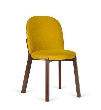 Petite chaise ronde MACARON en bois de hêtre ou chêne tapissée tissu ou cuir