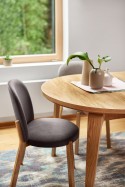 Petite chaise ronde MACARON en bois de hêtre ou chêne tapissée tissu ou cuir