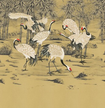 Grues TABI papier peint estampes japonaise LONDONART sur mesure