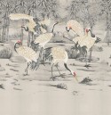 Grues TABI papier peint estampes japonaise LONDONART sur mesure