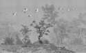 OBI papier peint sur mesure paysage arbres et vol de grues LONDONART