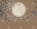 Papier peint GETA sur mesure lune entourée d'un tourbillon de fleurs LONDONART
