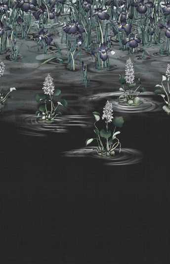 HIKIZURI papier peint sur mesure floral, bassin avec fleurs & iris d'eau LONDONART