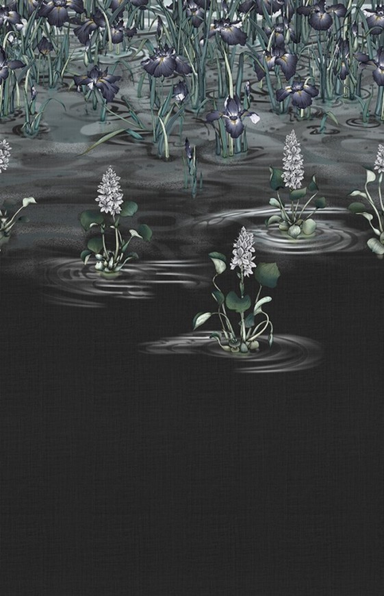 HIKIZURI papier peint sur mesure floral, bassin avec fleurs & iris d'eau LONDONART