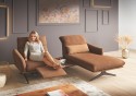 Petit canapé d’angle relax BAILEE chaise longue et tablette, cuir ou tissu