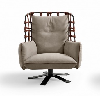 BELAMYENCAGE fauteuil design pivotant sanglé treillis de cuir