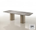 AVA table céramique, marbre ou verre double pieds central gainé de cuir pleine fleur