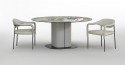 Table carrée ou ronde AVA de repas marbre ou céramique ou verre pied central gainé de cuir
