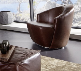 COCO fauteuil rond & confortable fixe ou pivotant en cuir ou tissu de salon