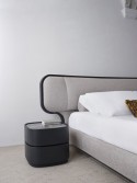Lit design MONARQUE, tête de lit organique matelassée tapissée cuir ou tissu, encadrement bois