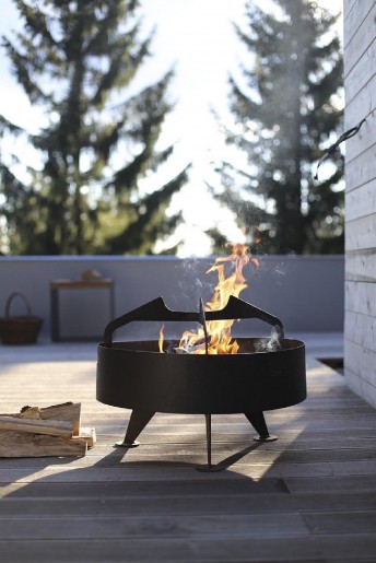 Brasero grill rond à poser pour terrasse, en acier inoxydable