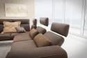 Canapé d’angle design WOODENJOY dossiers réglables cuir ou tissu, étagère bois