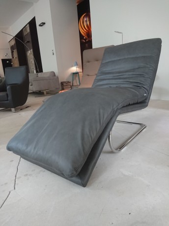 Chaise longue relax en cuir Skin Vintage gris anthracite BODYTOUCH 75 cm de large