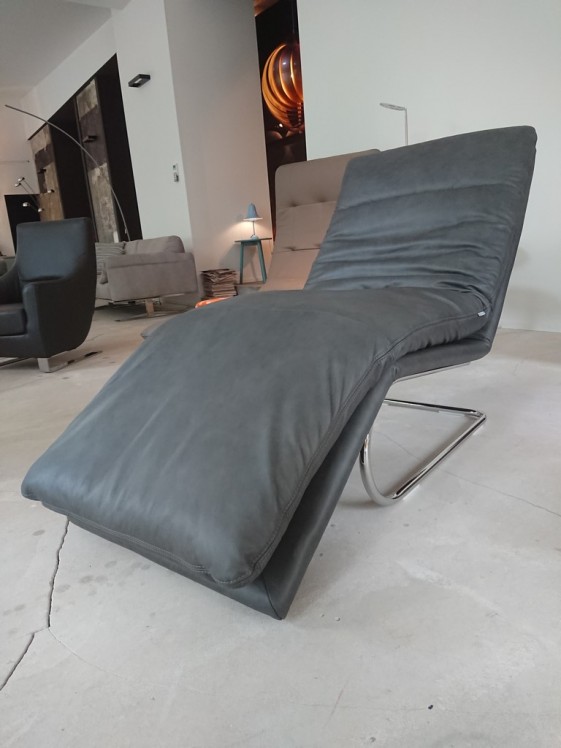 Chaise longue relax en cuir Skin Vintage gris anthracite BODYTOUCH 75 cm de large