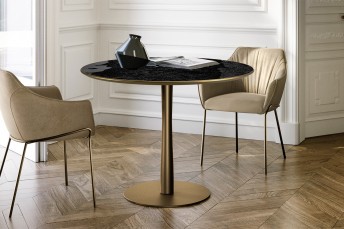 BUSGIRL, table ronde bistrot plateau verre, marbre, céramique ou bois