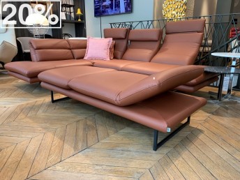 AIR.SEAN, canapé d’angle 4 places & petite chaise longue en cuir pleine fleur Deluxe 7 Terracotta