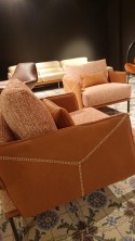 Fauteuils AMAZERLOUNGE en cuir Ranger cognac et tissu tweed, la paire