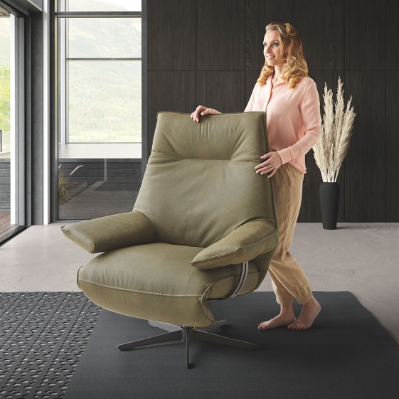 ARTOLOUNGE fauteuil relax cuir ou tissu filaire bimoteur têtière réglable & accoudoirs mobile