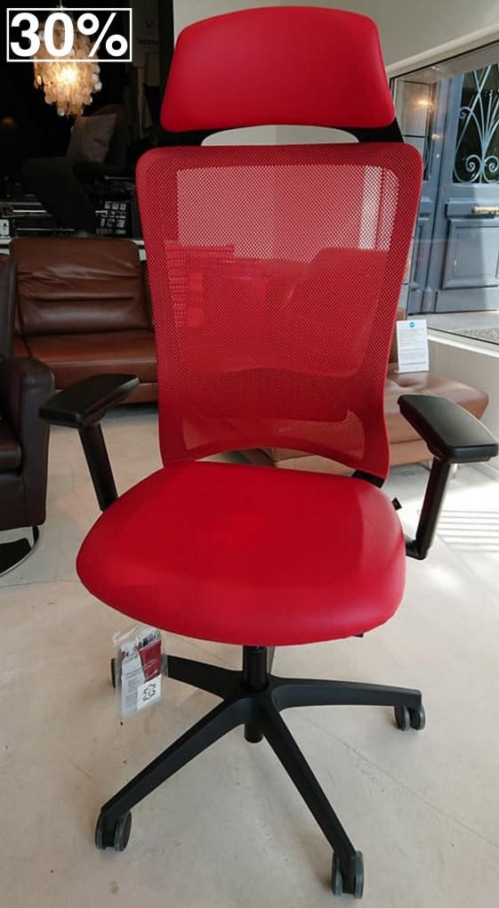 Fauteuil de bureau POP cuir de vachette pleine fleur rouge dossier résille