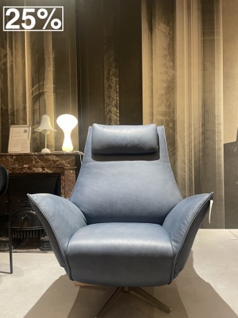 Fauteuil relax design cuir pleine fleur bleu sur batterie LORD.JM