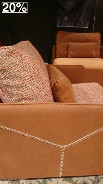 Fauteuils AMAZERLOUNGE en cuir Ranger cognac et tissu tweed, la paire